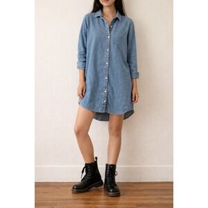 Gap 1969 Womens Blue Denim Button Down Shirt Dress XS High Low Hem 90s granola